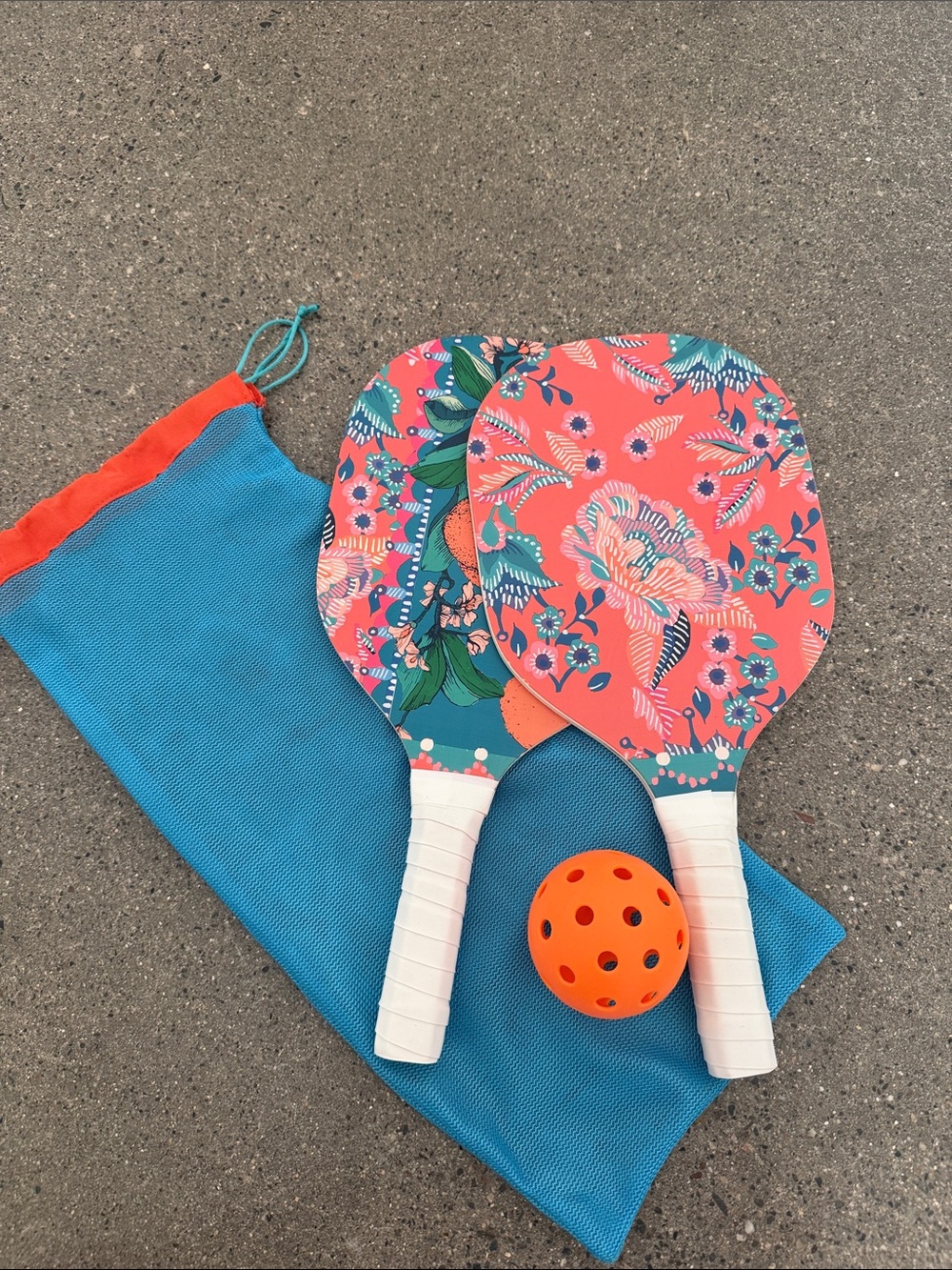 Anthropologie Floral Paddleball Set in Coral, Teal & Orange